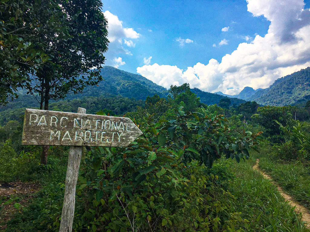 A sign pointing to Marojejy National Park in Madagascar