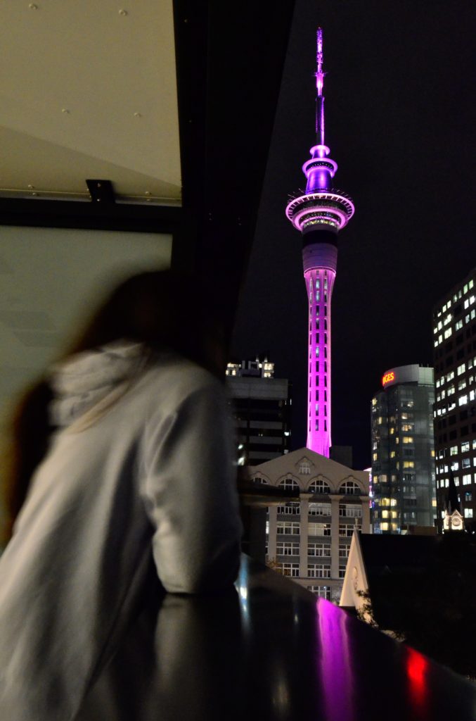 Views of the Sky Tower from an apartment balcony in Auckland, NZ